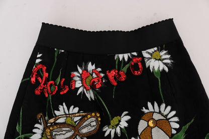 Gonna in broccato con margherite nere decorate Dolce &amp; Gabbana