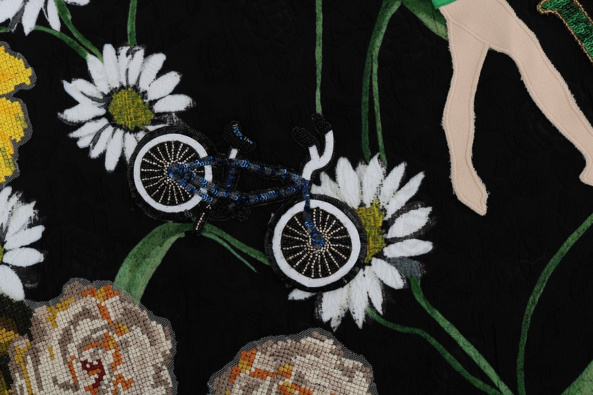 Gonna in broccato con margherite nere decorate Dolce &amp; Gabbana