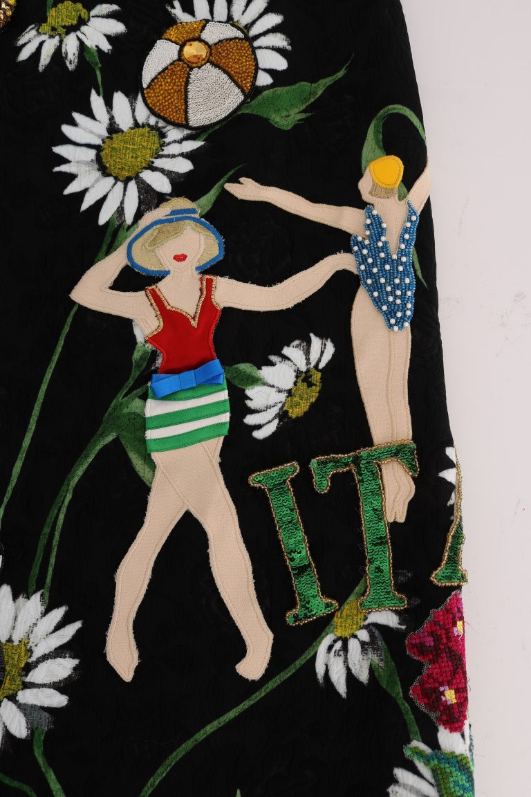 Gonna in broccato con margherite nere decorate Dolce &amp; Gabbana