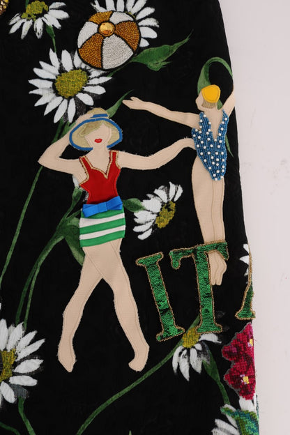 Gonna in broccato con margherite nere decorate Dolce &amp; Gabbana