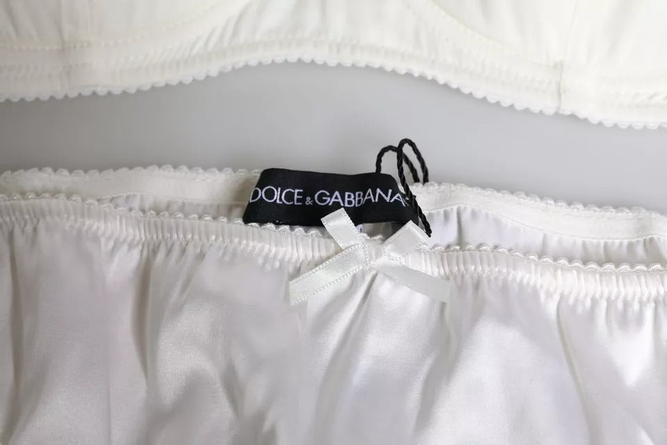 Reggiseno a balconcino in seta elasticizzata bianca Dolce &amp; Gabbana