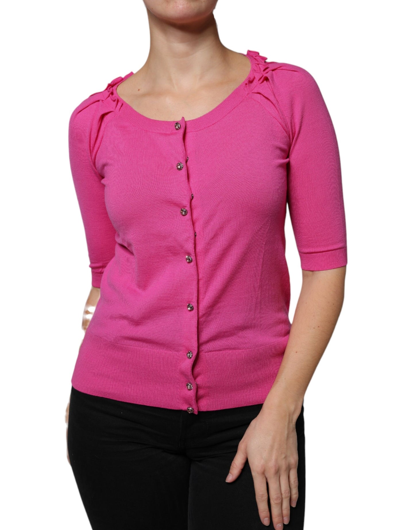 Dolce &amp; Gabbana Maglione Cardigan con Bottoni in Lana Rosa