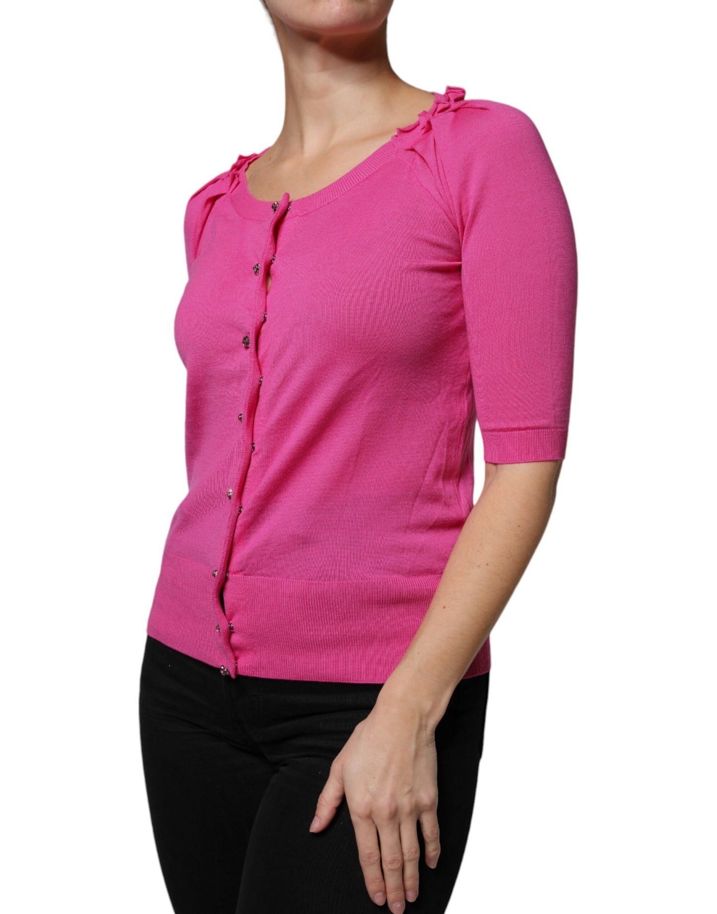 Dolce &amp; Gabbana Maglione Cardigan con Bottoni in Lana Rosa