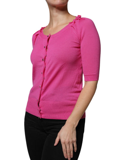 Dolce &amp; Gabbana Maglione Cardigan con Bottoni in Lana Rosa