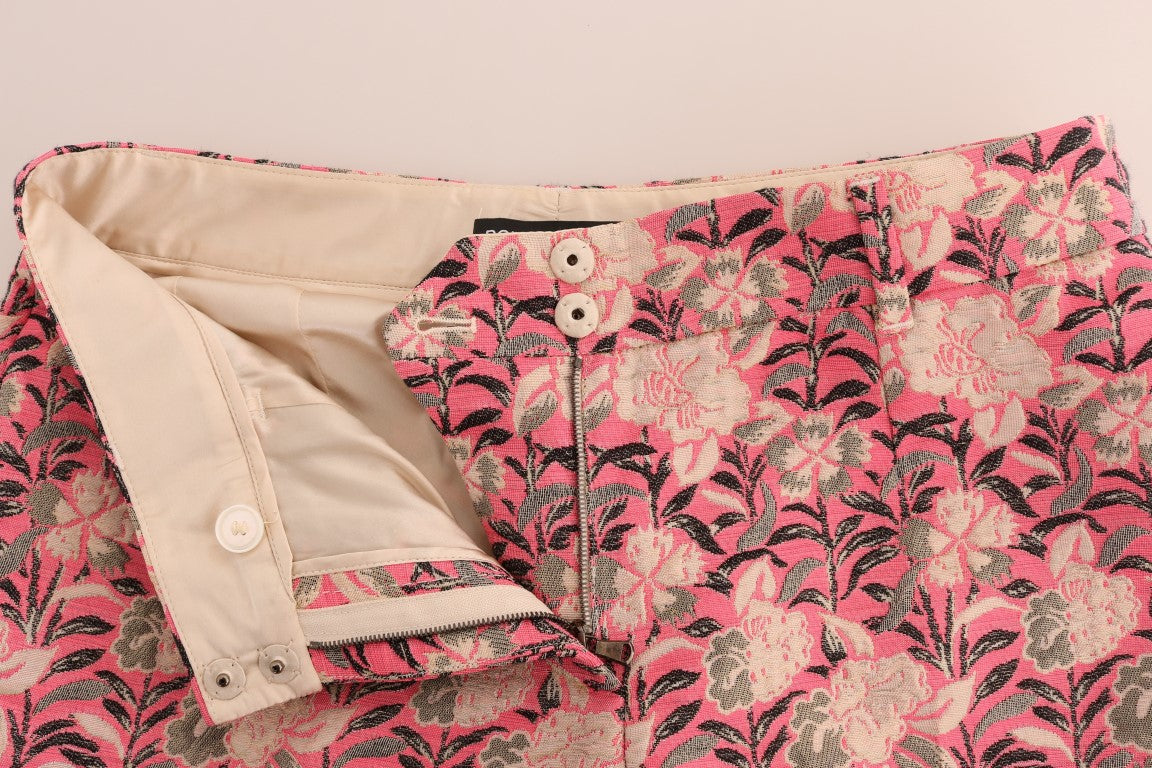 Pantaloni Capri in broccato floreale rosa Dolce &amp; Gabbana