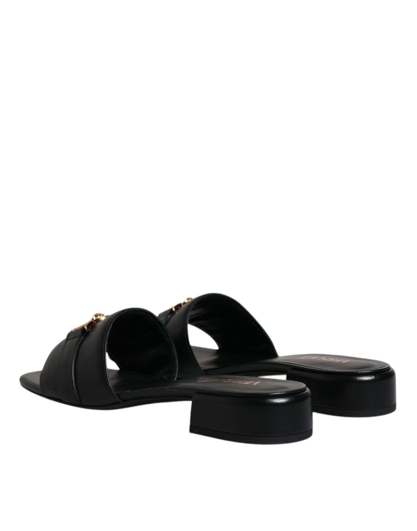 Scarpe basse slip-on con placca logo in pelle nera Versace
