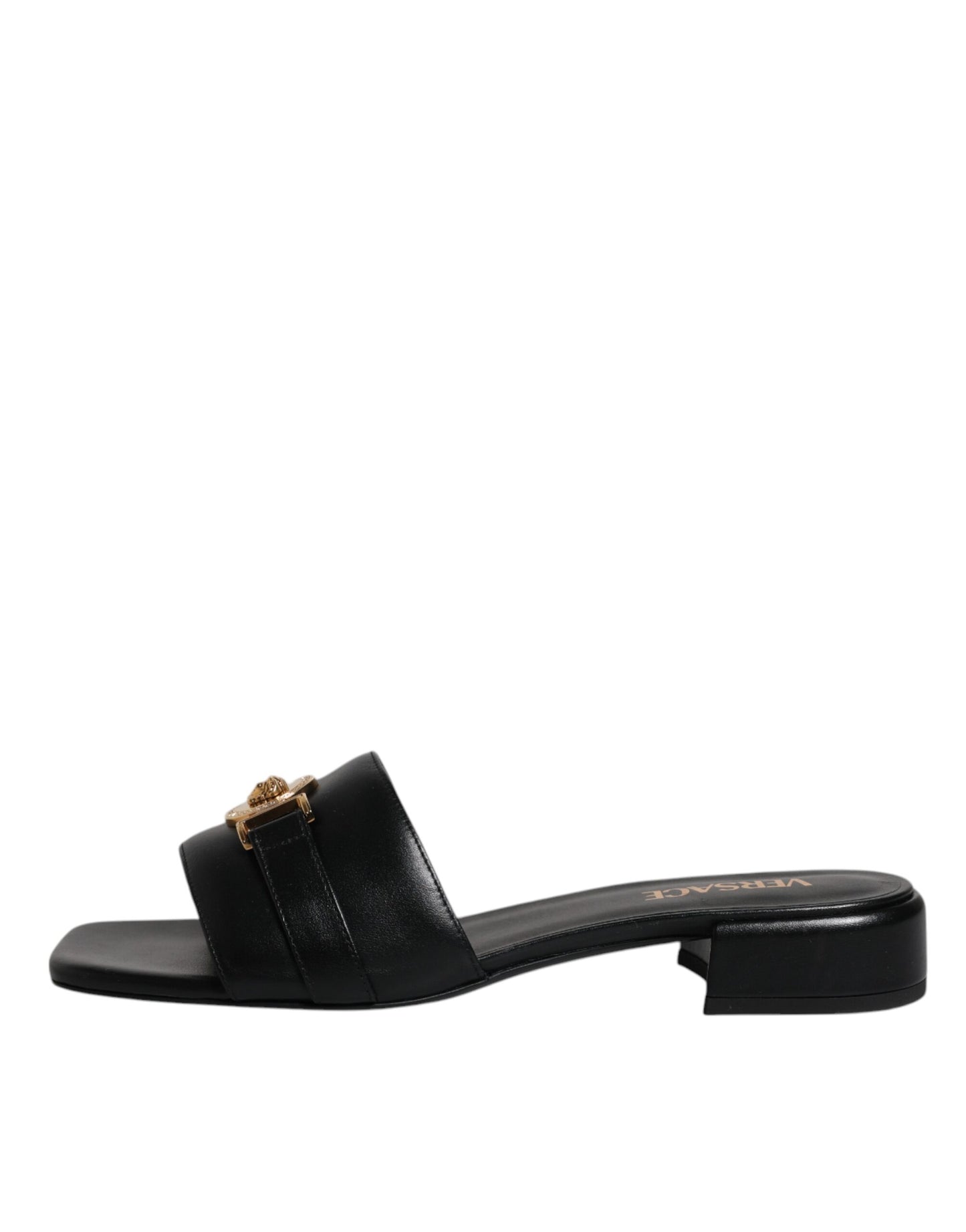 Scarpe basse slip-on con placca logo in pelle nera Versace