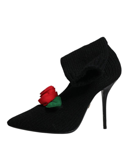 Dolce &amp; Gabbana - Stivali a metà polpaccio neri con tacco a spillo