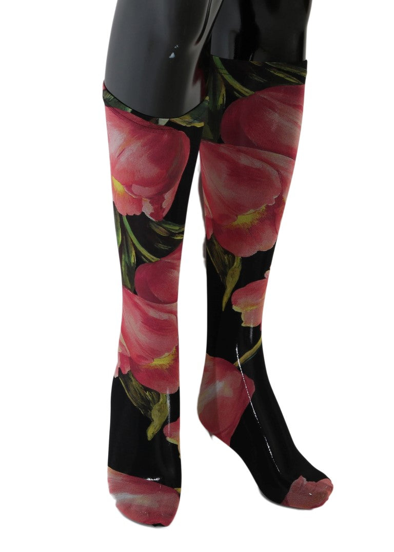 Calzini in nylon con motivo floreale multicolore Dolce &amp; Gabbana