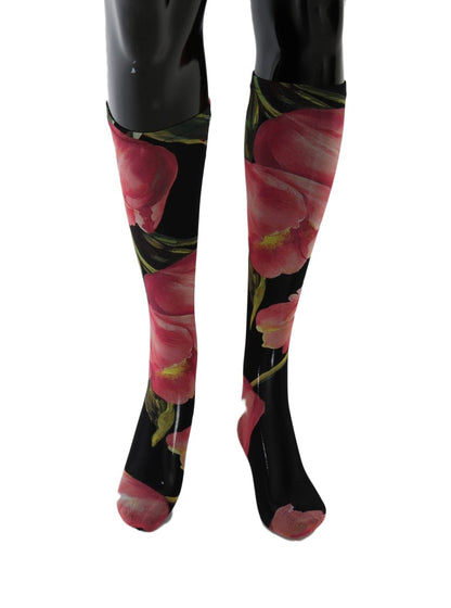 Calzini in nylon con motivo floreale multicolore Dolce &amp; Gabbana
