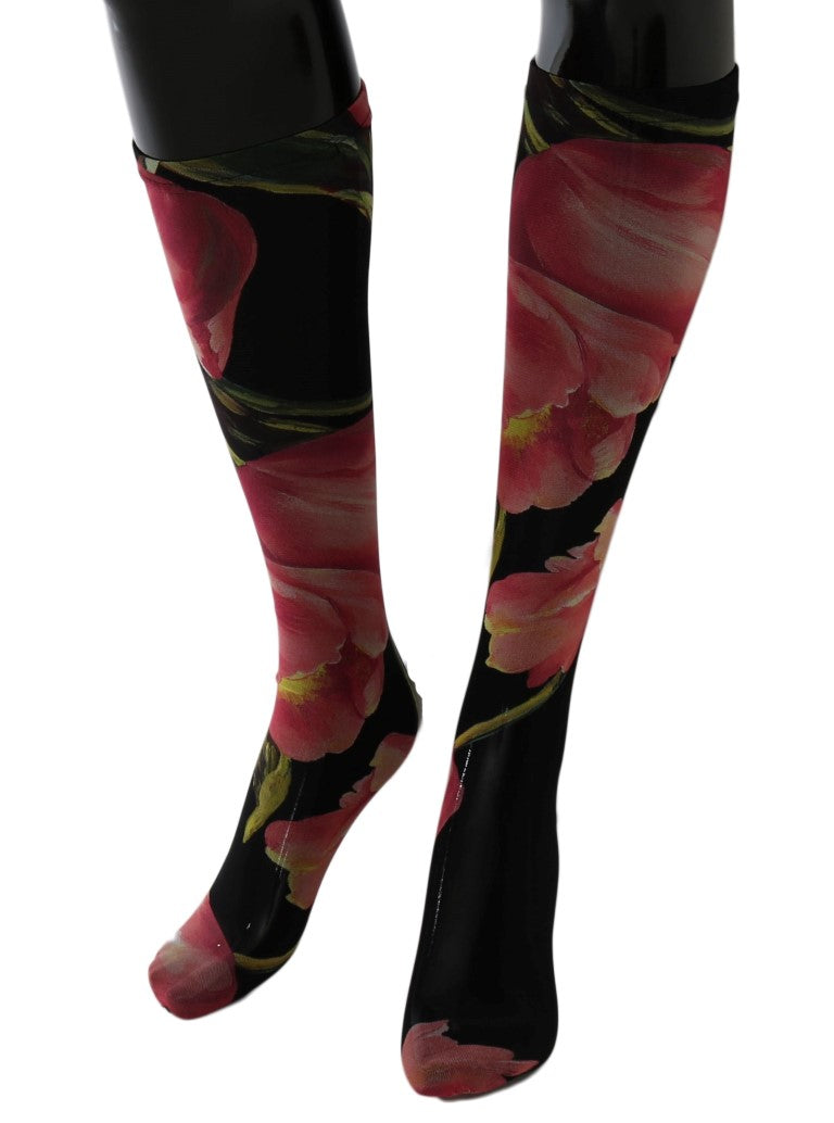Calzini in nylon con motivo floreale multicolore Dolce &amp; Gabbana