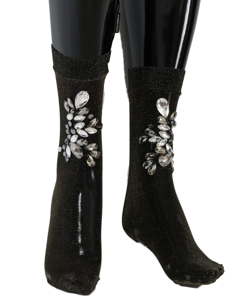 Calzini elasticizzati neri con cristalli trasparenti Dolce &amp; Gabbana