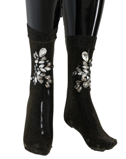 Calzini elasticizzati neri con cristalli trasparenti Dolce &amp; Gabbana