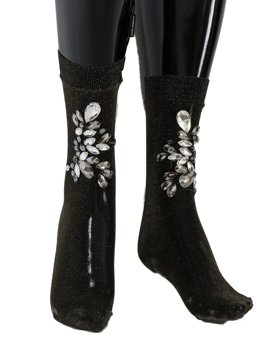 Calzini elasticizzati neri con cristalli trasparenti Dolce &amp; Gabbana