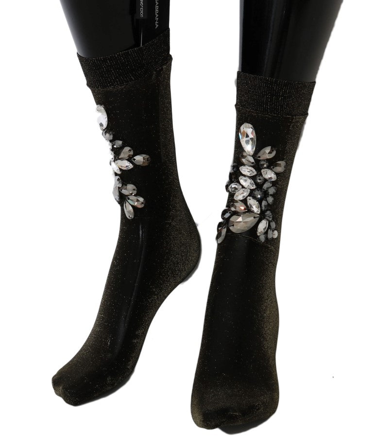 Calzini elasticizzati neri con cristalli trasparenti Dolce &amp; Gabbana