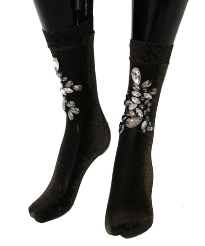 Calzini elasticizzati neri con cristalli trasparenti Dolce &amp; Gabbana