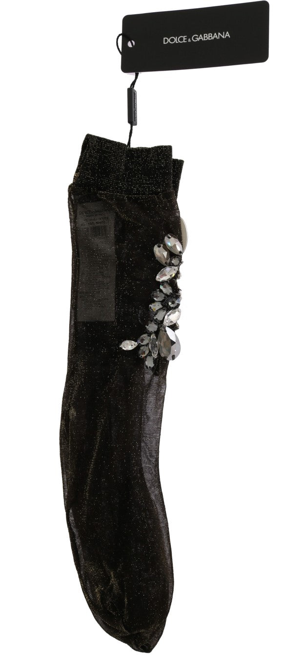 Calzini elasticizzati neri con cristalli trasparenti Dolce &amp; Gabbana