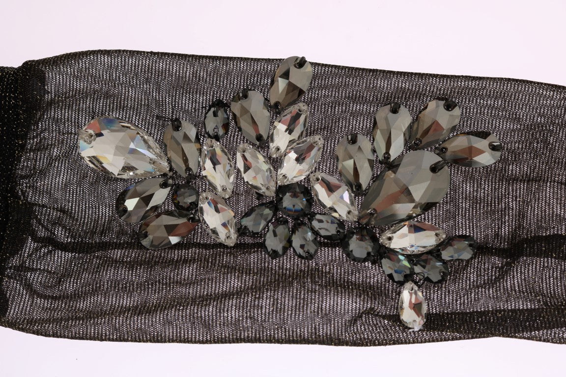 Calzini elasticizzati neri con cristalli trasparenti Dolce &amp; Gabbana