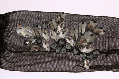 Calzini elasticizzati neri con cristalli trasparenti Dolce &amp; Gabbana