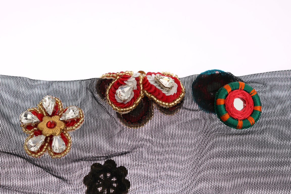 Calzini neri elasticizzati Carretto Crystal di Dolce &amp; Gabbana
