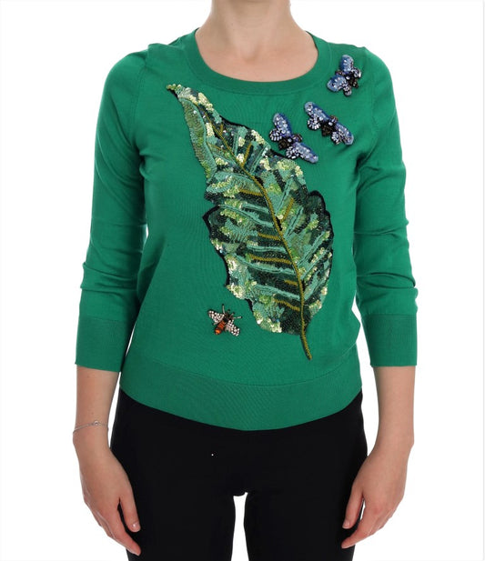 Dolce &amp; Gabbana Maglione in seta verde con cristalli a forma di banana