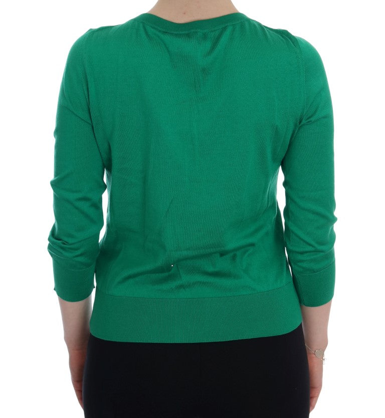Dolce &amp; Gabbana Maglione in seta verde con cristalli a forma di banana
