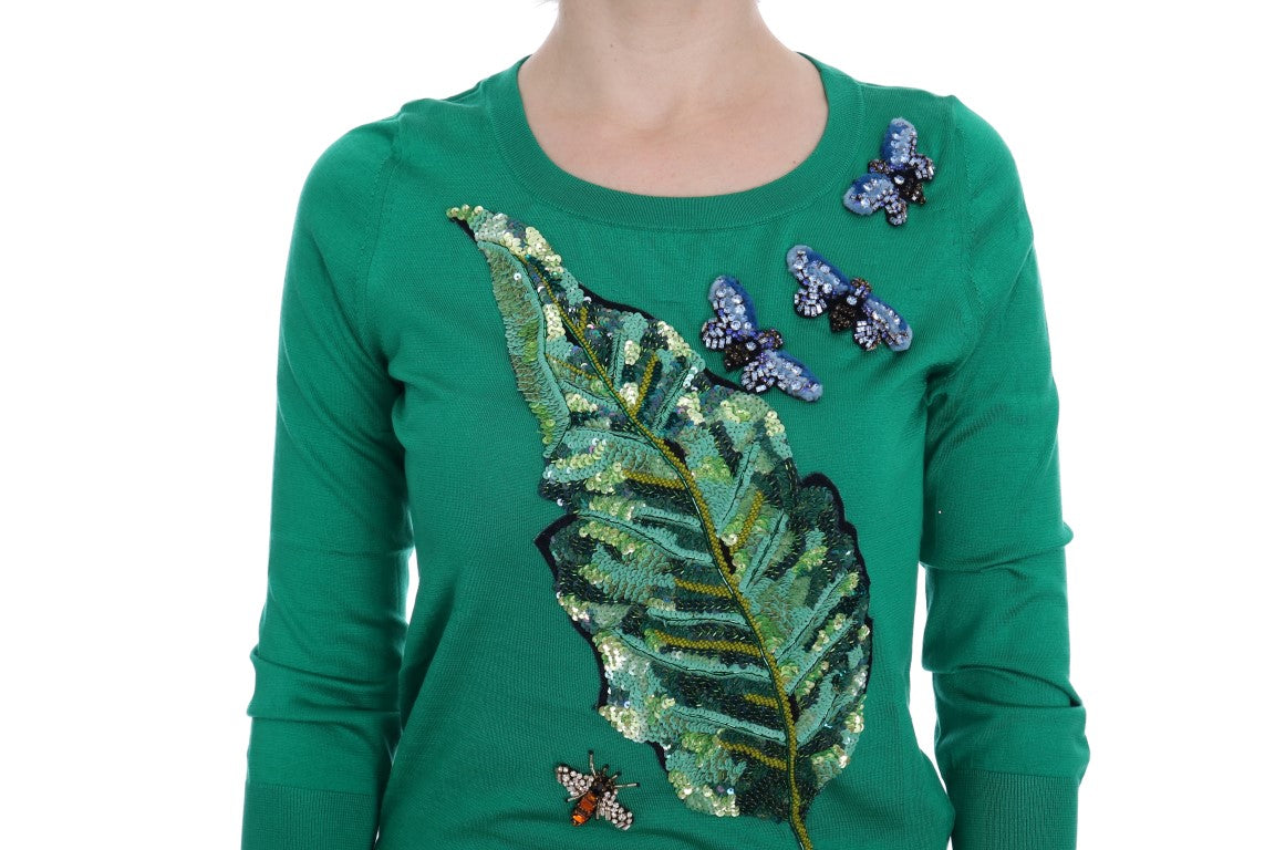 Dolce &amp; Gabbana Maglione in seta verde con cristalli a forma di banana