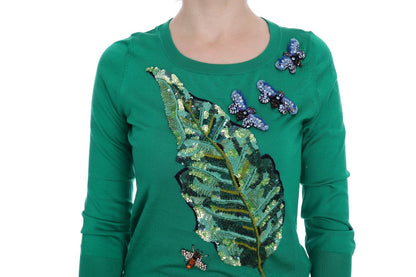 Dolce &amp; Gabbana Maglione in seta verde con cristalli a forma di banana