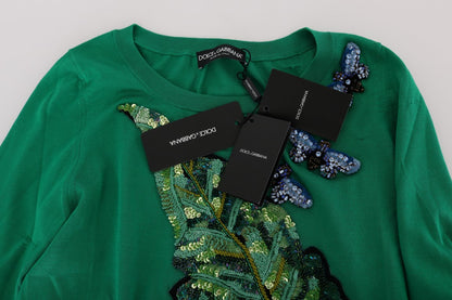 Dolce &amp; Gabbana Maglione in seta verde con cristalli a forma di banana