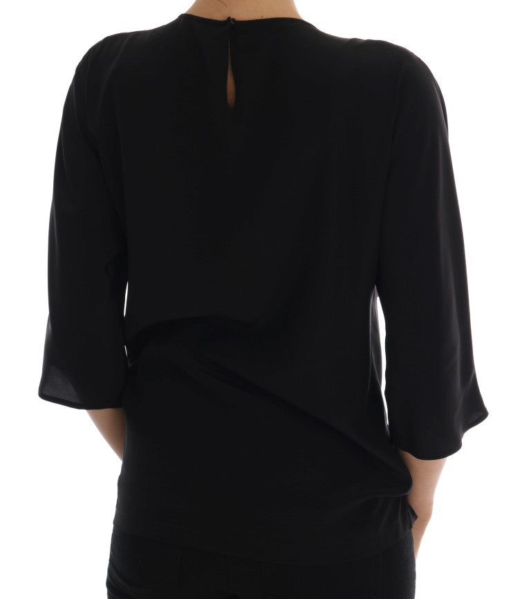 Dolce &amp; Gabbana Top in seta nera con cristalli e fiabe