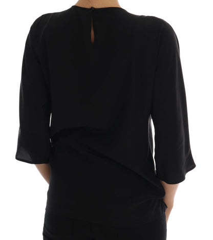 Dolce &amp; Gabbana Top in seta nera con cristalli e fiabe
