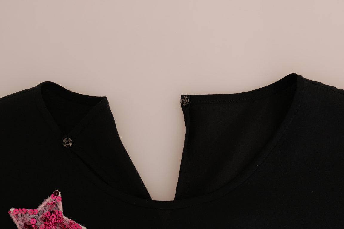 Dolce &amp; Gabbana Top in seta nera con cristalli e fiabe