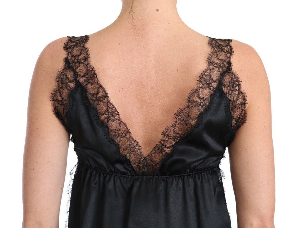 Dolce &amp; Gabbana Lingerie Camicetta in pizzo nero e seta elasticizzata