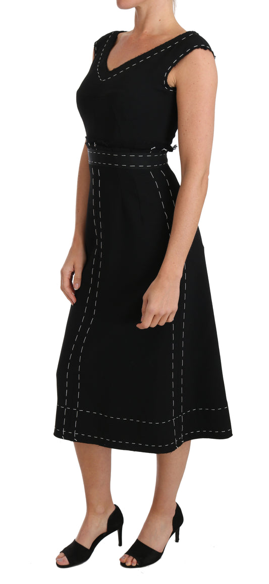 Abito tubino a trapezio in lana elasticizzata nera Dolce &amp; Gabbana