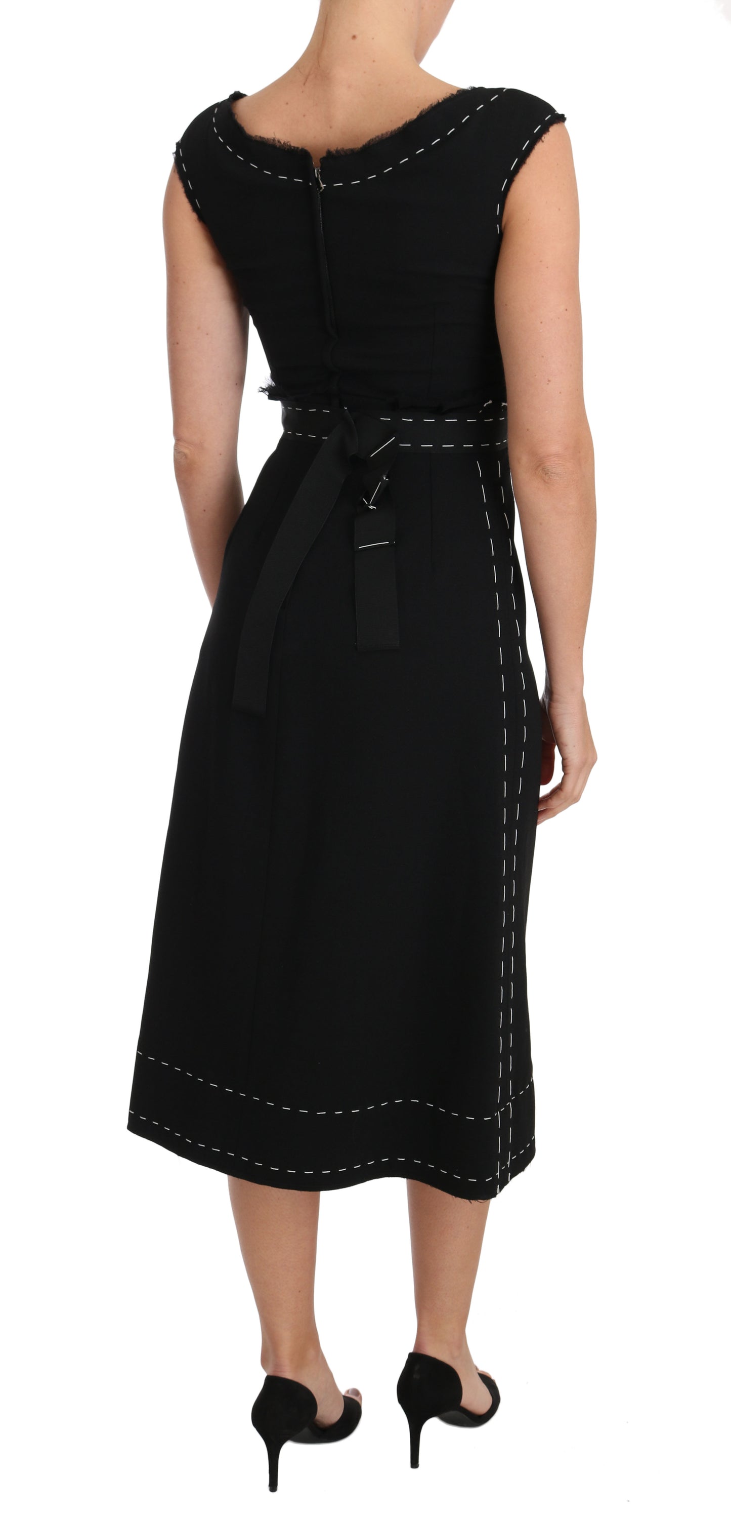Abito tubino a trapezio in lana elasticizzata nera Dolce &amp; Gabbana
