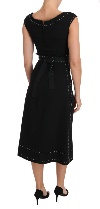 Abito tubino a trapezio in lana elasticizzata nera Dolce &amp; Gabbana