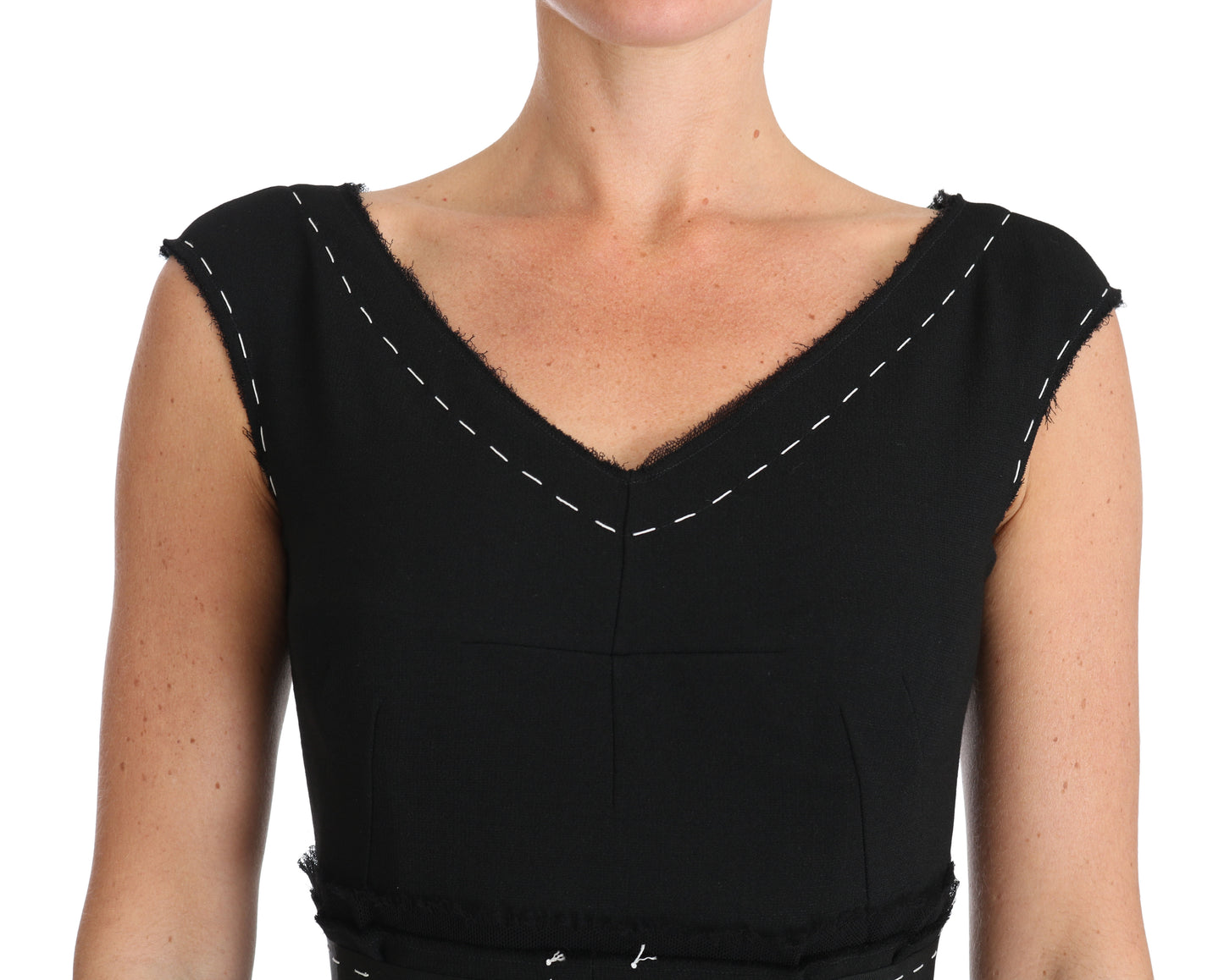 Abito tubino a trapezio in lana elasticizzata nera Dolce &amp; Gabbana