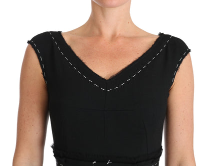 Abito tubino a trapezio in lana elasticizzata nera Dolce &amp; Gabbana