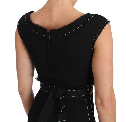 Abito tubino a trapezio in lana elasticizzata nera Dolce &amp; Gabbana