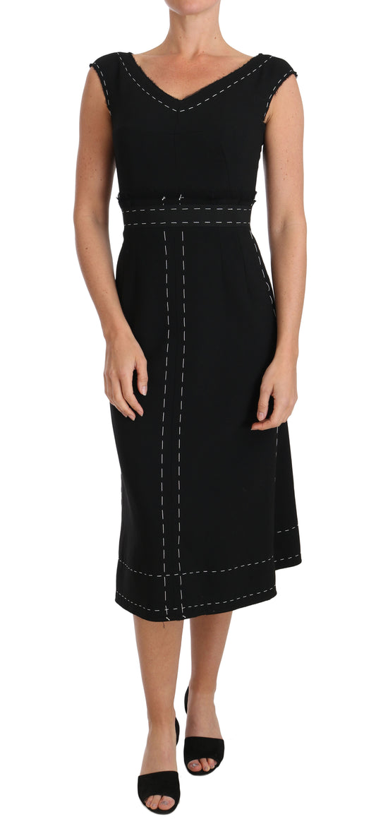 Abito tubino a trapezio in lana elasticizzata nera Dolce &amp; Gabbana