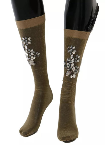 Calzini Dolce &amp; Gabbana Gold Stretch Floral Clear Crystal