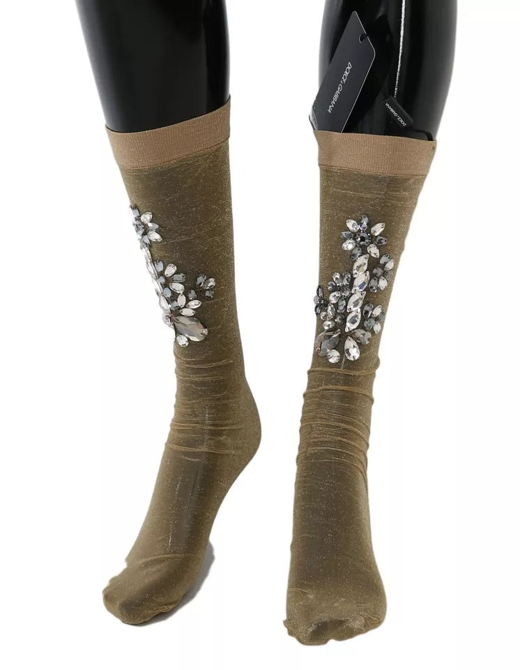 Calzini Dolce &amp; Gabbana Gold Stretch Floral Clear Crystal