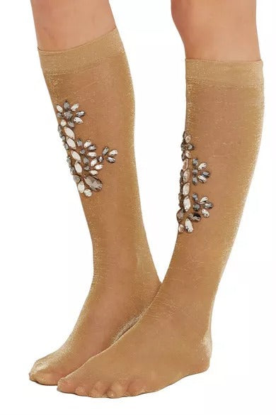 Calzini Dolce &amp; Gabbana Gold Stretch Floral Clear Crystal