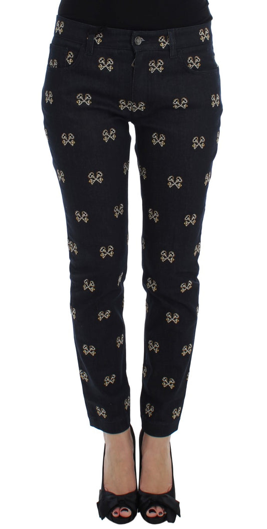Jeans KATE slim fit con ricamo a chiave blu Dolce &amp; Gabbana