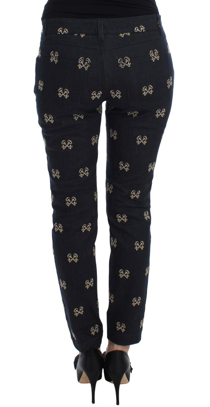 Jeans KATE slim fit con ricamo a chiave blu Dolce &amp; Gabbana