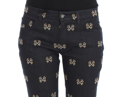 Jeans KATE slim fit con ricamo a chiave blu Dolce &amp; Gabbana