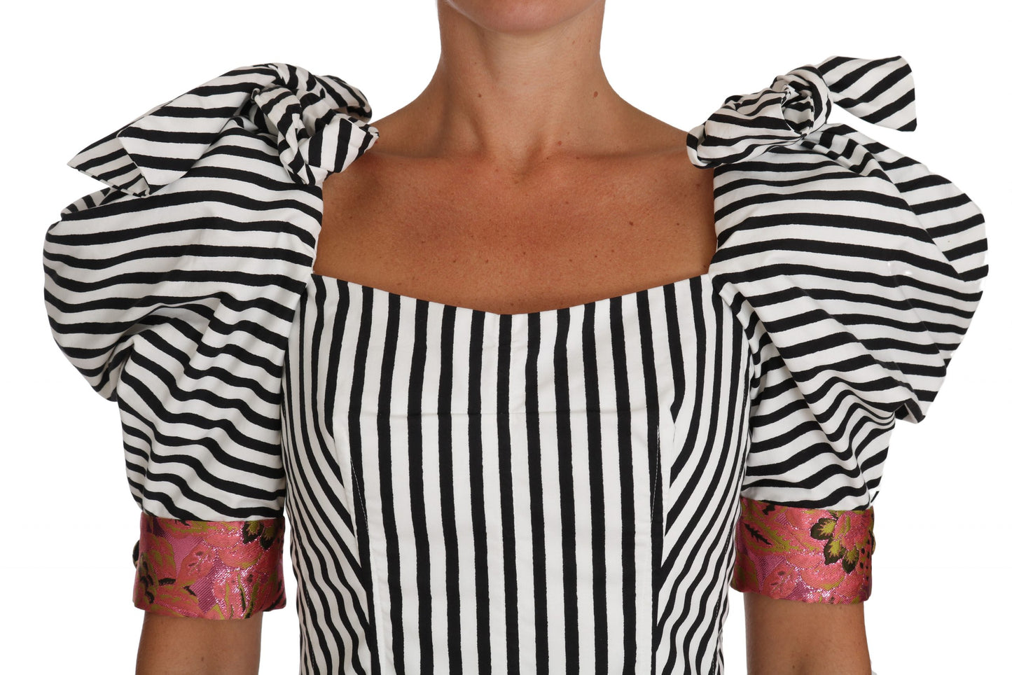 Dolce &amp; Gabbana Camicia a maniche a sbuffo con top corto a righe bianche e nere