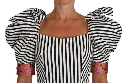 Dolce &amp; Gabbana Camicia a maniche a sbuffo con top corto a righe bianche e nere