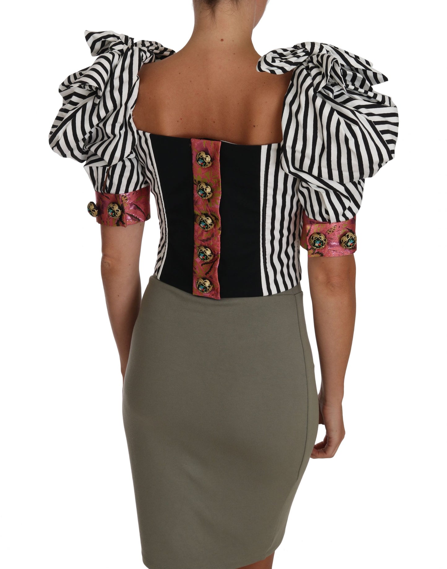 Dolce &amp; Gabbana Camicia a maniche a sbuffo con top corto a righe bianche e nere