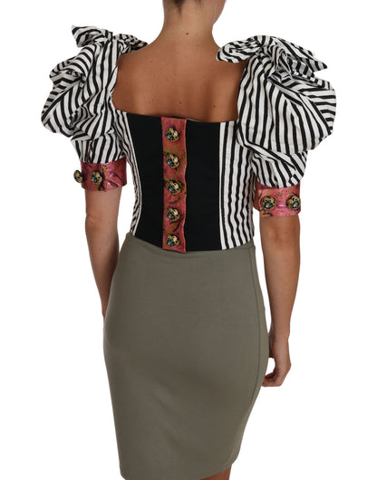 Dolce &amp; Gabbana Camicia a maniche a sbuffo con top corto a righe bianche e nere